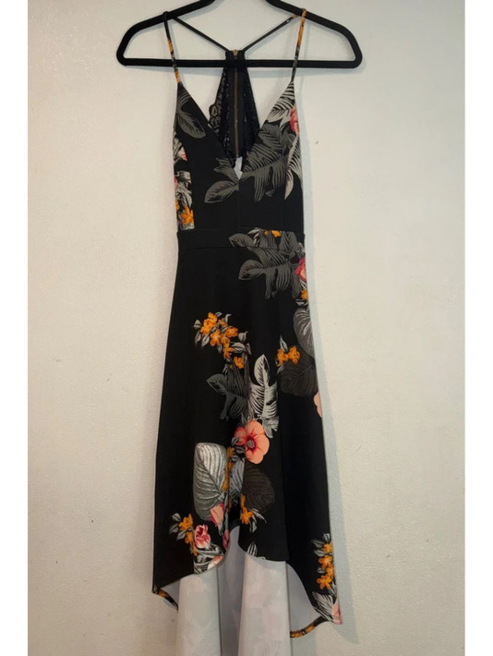Charlotte Russe Black Floral Lace Back High Low Maxi Dress Size Medium